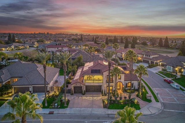 view of aerial view at dusk