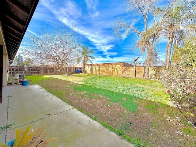 view of yard with a patio area and a fenced backyard