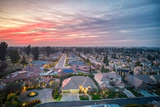 view of aerial view at dusk