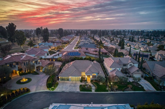 view of aerial view at dusk