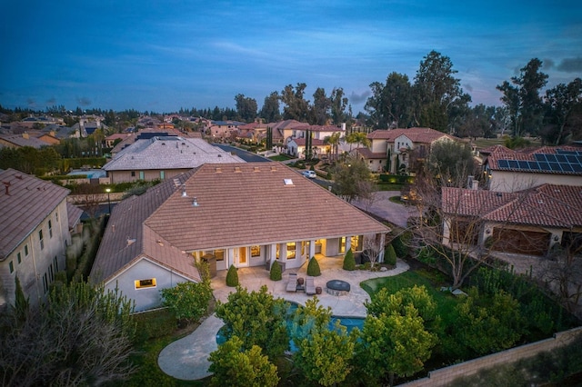 view of aerial view at dusk