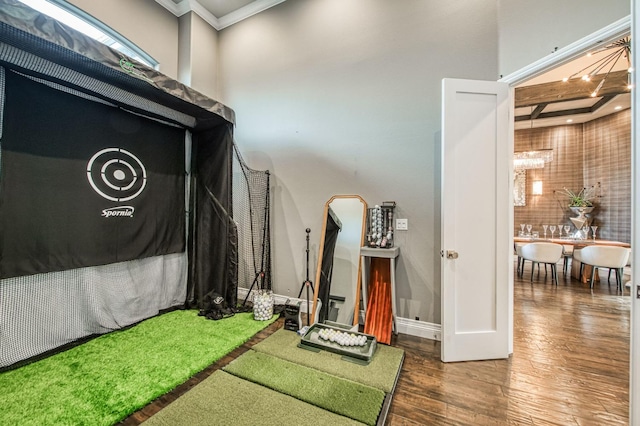 interior space featuring ornamental molding and hardwood / wood-style floors