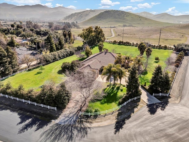 aerial view with a mountain view and a rural view