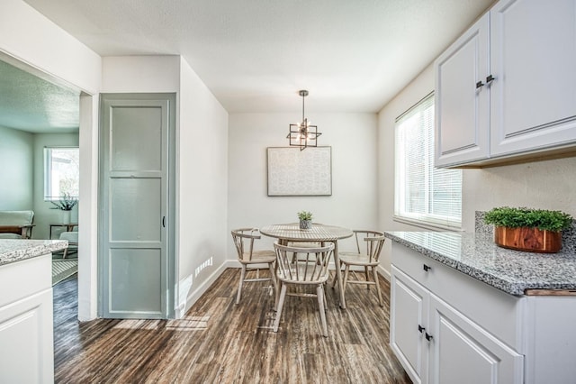 dining space featuring plenty of natural light and dark hardwood / wood-style floors