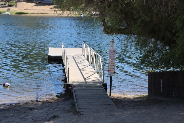 dock area with a water view