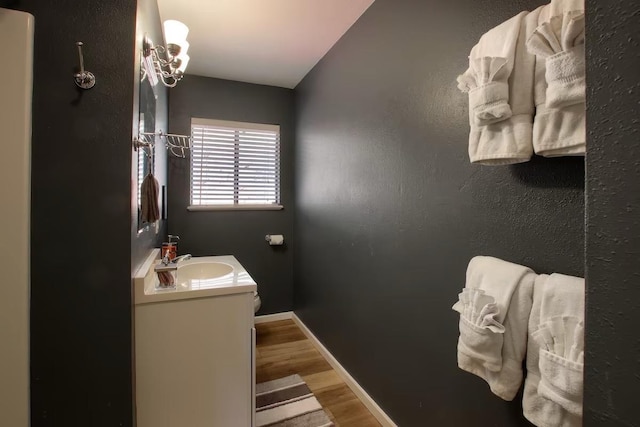 bathroom featuring vanity and wood-type flooring