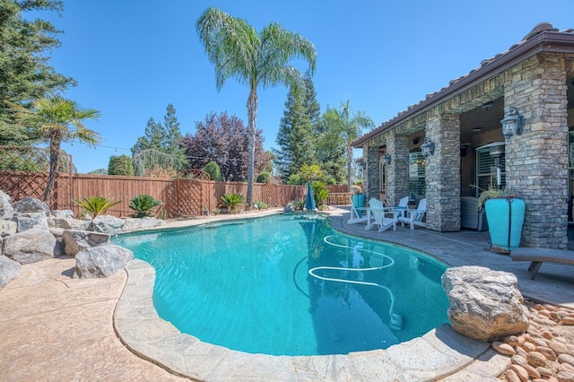 view of swimming pool with a patio area