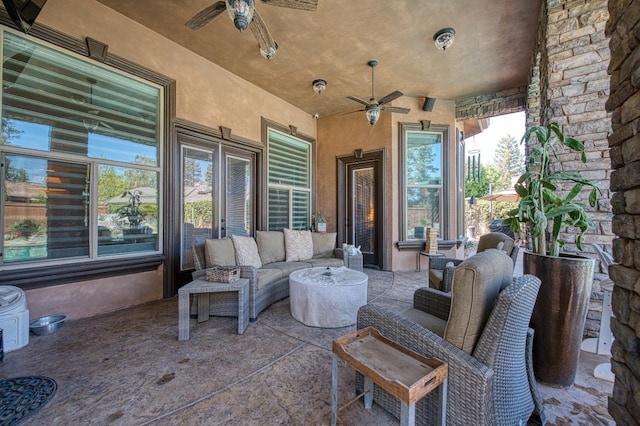 view of patio featuring ceiling fan and an outdoor hangout area