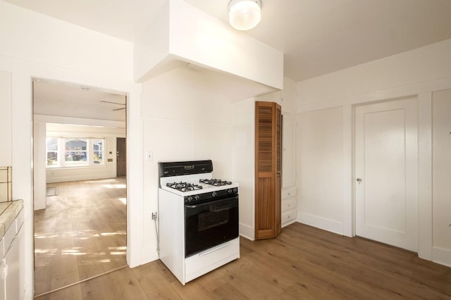 kitchen with hardwood / wood-style flooring and gas range oven