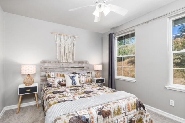 bedroom with carpet and ceiling fan