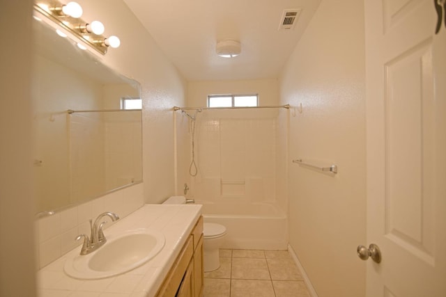 full bathroom featuring vanity,  shower combination, tile patterned floors, and toilet