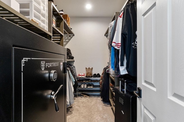 spacious closet featuring light carpet