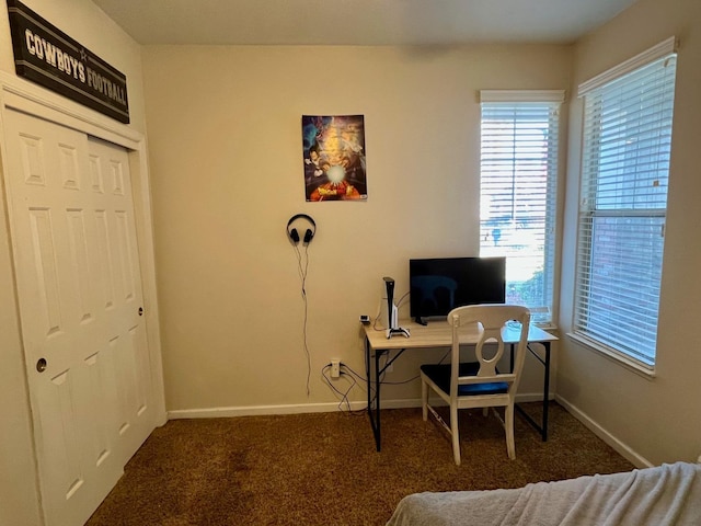 view of carpeted home office