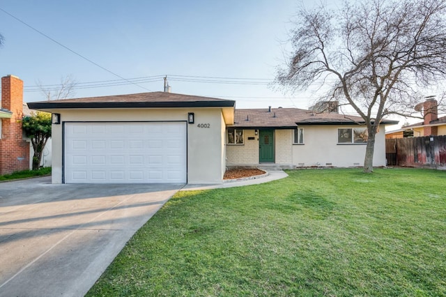 single story home with a garage and a front yard