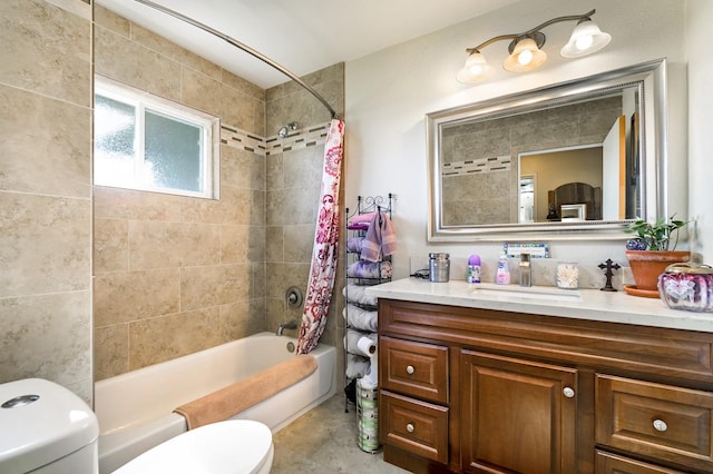 full bathroom featuring vanity, toilet, and shower / bath combo