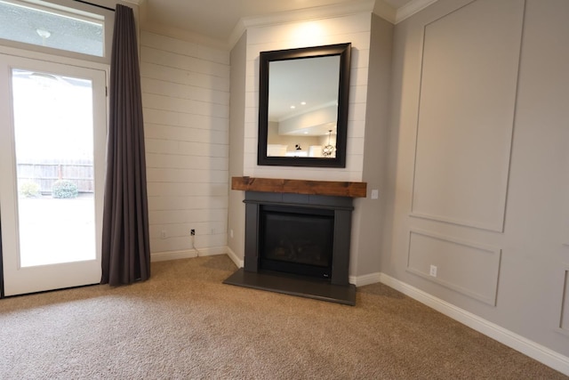 unfurnished living room with light colored carpet