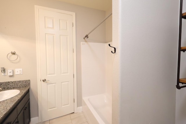 bathroom featuring vanity, tile patterned flooring, and bathing tub / shower combination