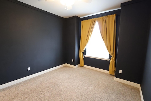 carpeted spare room with ceiling fan and a wealth of natural light