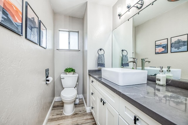 bathroom with vanity, hardwood / wood-style flooring, and toilet