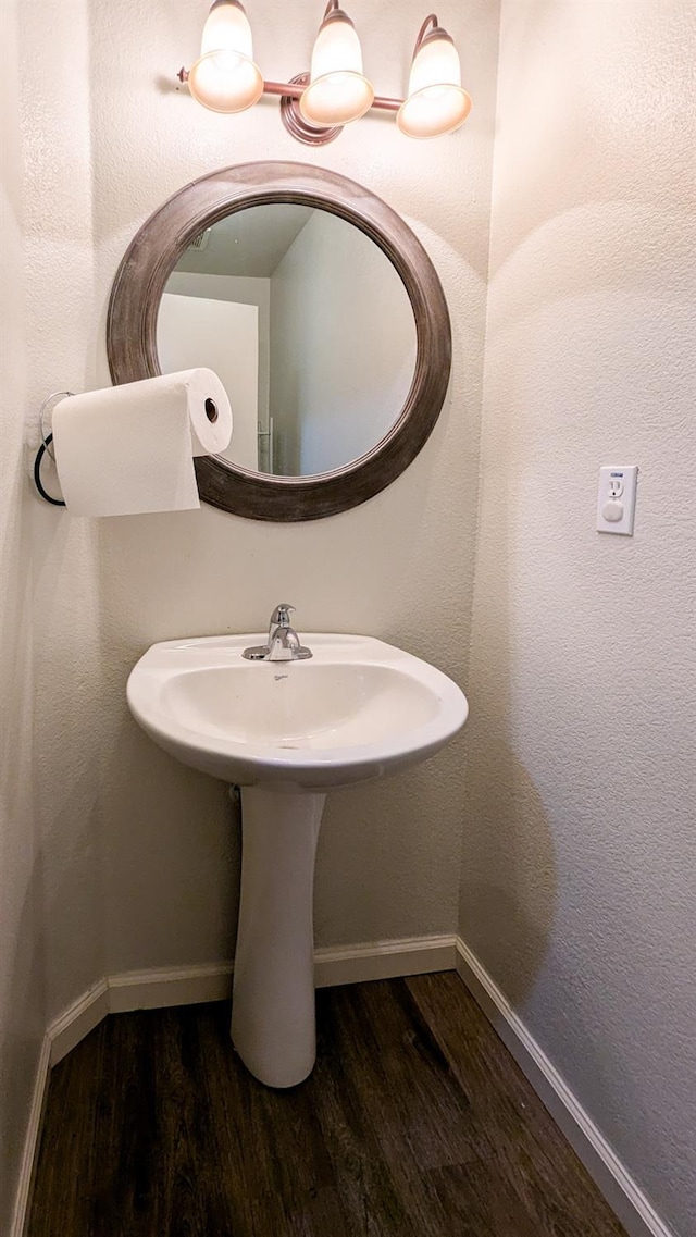 bathroom with hardwood / wood-style flooring