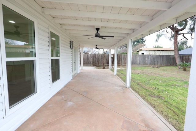 view of patio featuring ceiling fan