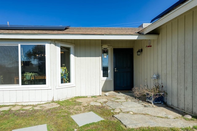 entrance to property with solar panels