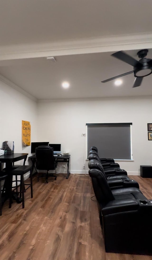 interior space with hardwood / wood-style floors and ceiling fan