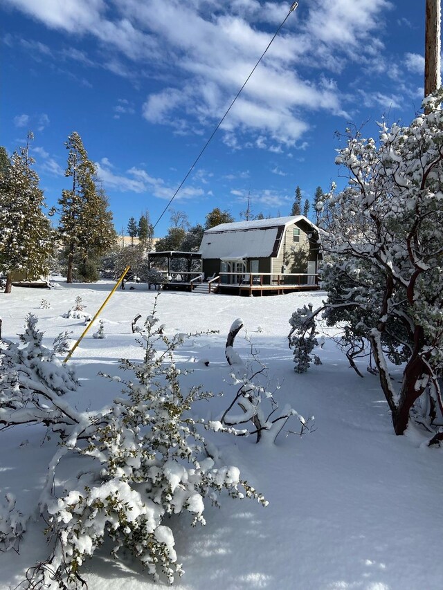 view of yard covered in snow