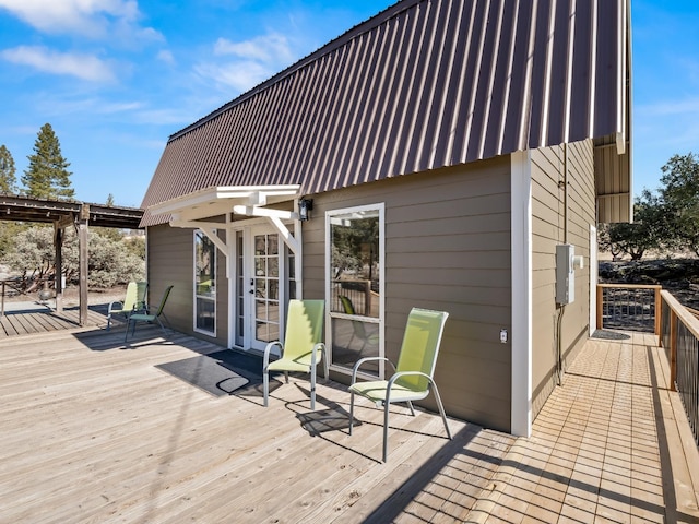 wooden deck with french doors