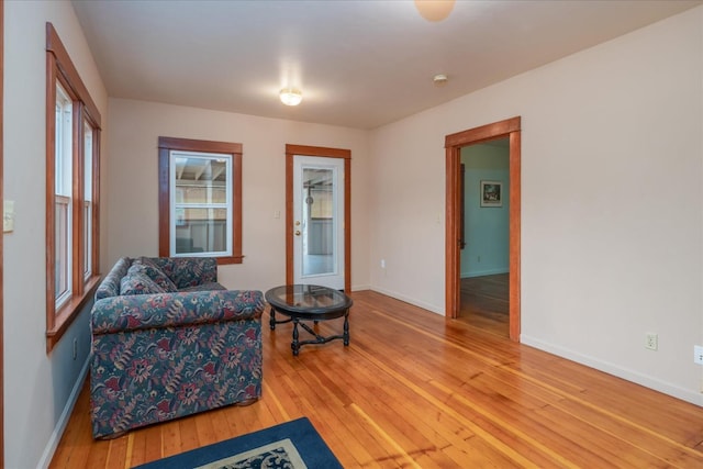 sitting room with light hardwood / wood-style flooring