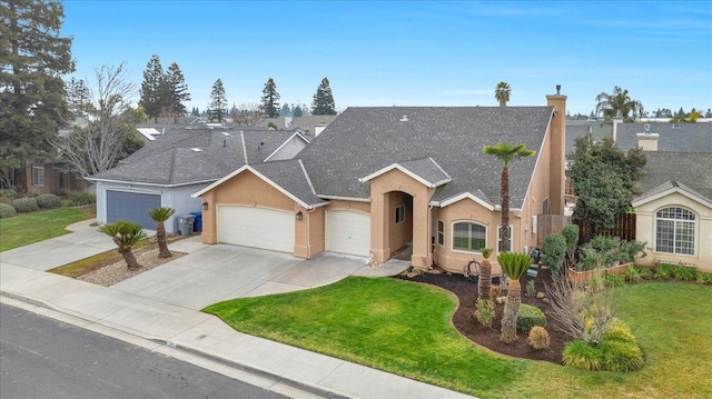 view of front of property featuring a garage and a front yard