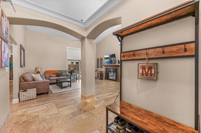 hallway with ornamental molding