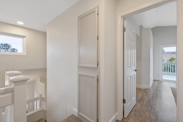 968 E Muncie, Fresno, CA 93720 - hall featuring wood finished floors, an upstairs landing, baseboards, and recessed lighting