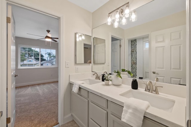 bathroom with vanity and ceiling fan