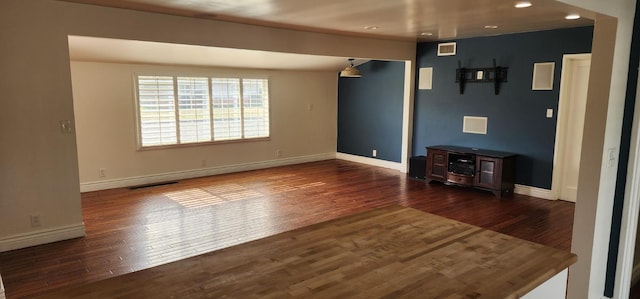 unfurnished living room featuring dark hardwood / wood-style floors