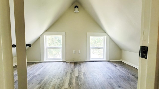 additional living space featuring hardwood / wood-style flooring and vaulted ceiling