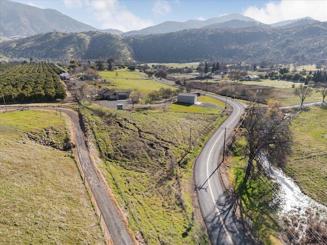 birds eye view of property with a mountain view and a rural view