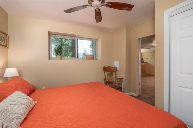 bedroom with carpet and ceiling fan