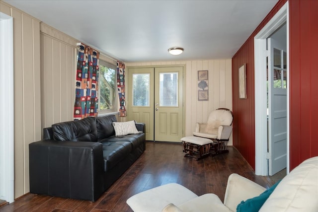 living room featuring dark hardwood / wood-style floors