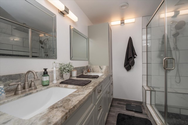 bathroom featuring vanity and walk in shower