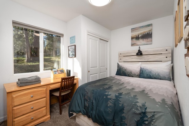 carpeted bedroom featuring a closet