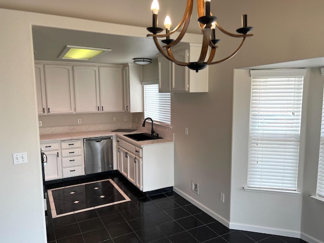 kitchen with sink, stainless steel dishwasher, and white cabinets