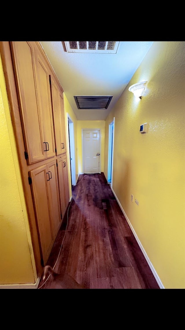 hallway featuring dark wood-type flooring