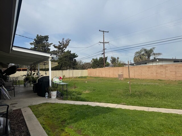 view of yard featuring a fenced backyard and a patio