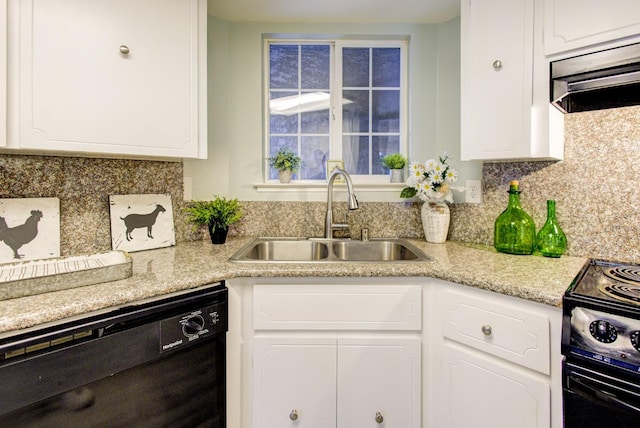 kitchen with white cabinetry, sink, and black appliances