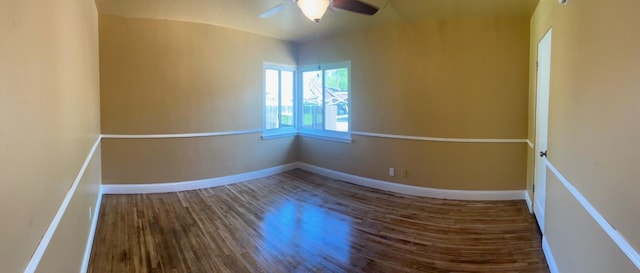 unfurnished room featuring hardwood / wood-style flooring and ceiling fan