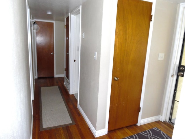 hallway with dark wood-type flooring