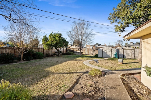 view of yard featuring a shed