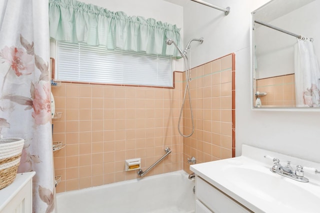 bathroom featuring vanity and shower / tub combo