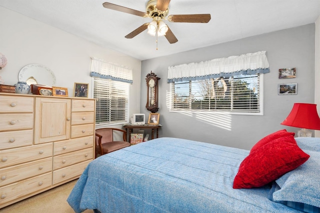 bedroom with carpet flooring and ceiling fan